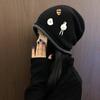 Subculture retro buttons stacked hat female y2k face small knitted wool hat warm ear protector cold hat tide