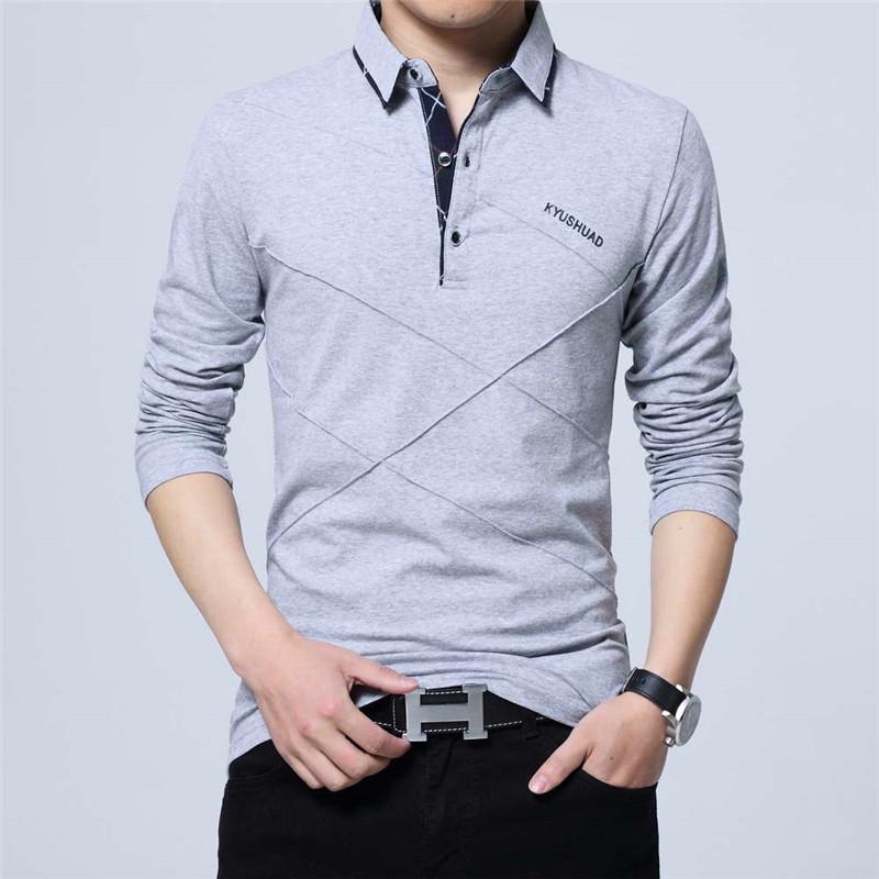 Men's Large Size Long-Sleeve Lapel T-Shirt - Spring/Autumn Loose Fit