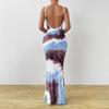 Women's Printed Dress Sexy Backless Halter Fishtail and Body-hugging Dress