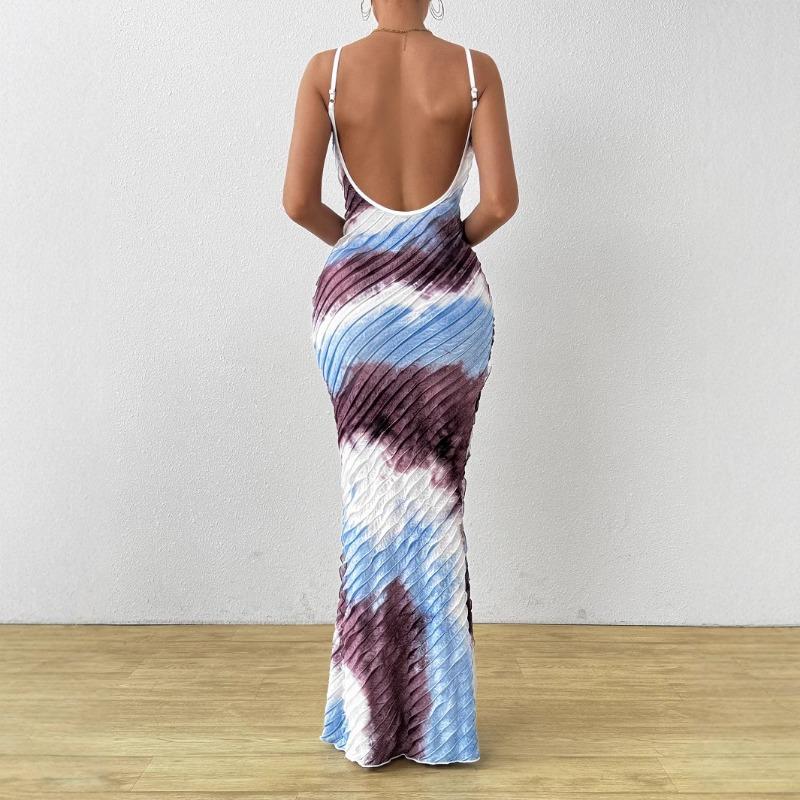 Women's Printed Dress Sexy Backless Halter Fishtail and Body-hugging Dress