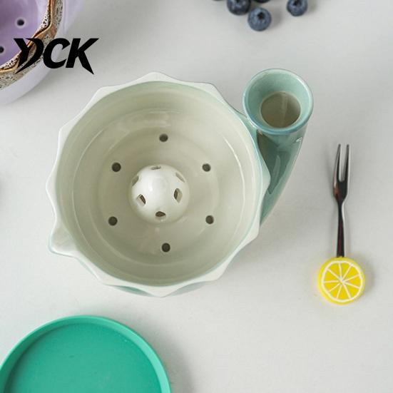Modern Kitchen Sink Accessory Ceramic Berry Washing Bowl with Drainage Holes, Handmade Fresh Food Storage Container Vegetable Draining Basket,
