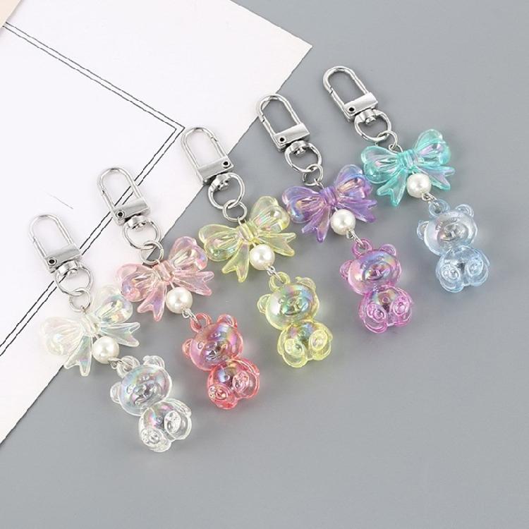 Acryl Charmanter Bär Schlüsselanhänger Anhänger Blickfang Schleife Schlüsselhalter für Schlüssel