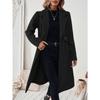 Women Long Lapel Thick Woolen Coat Slim Fit Winter Outerwear