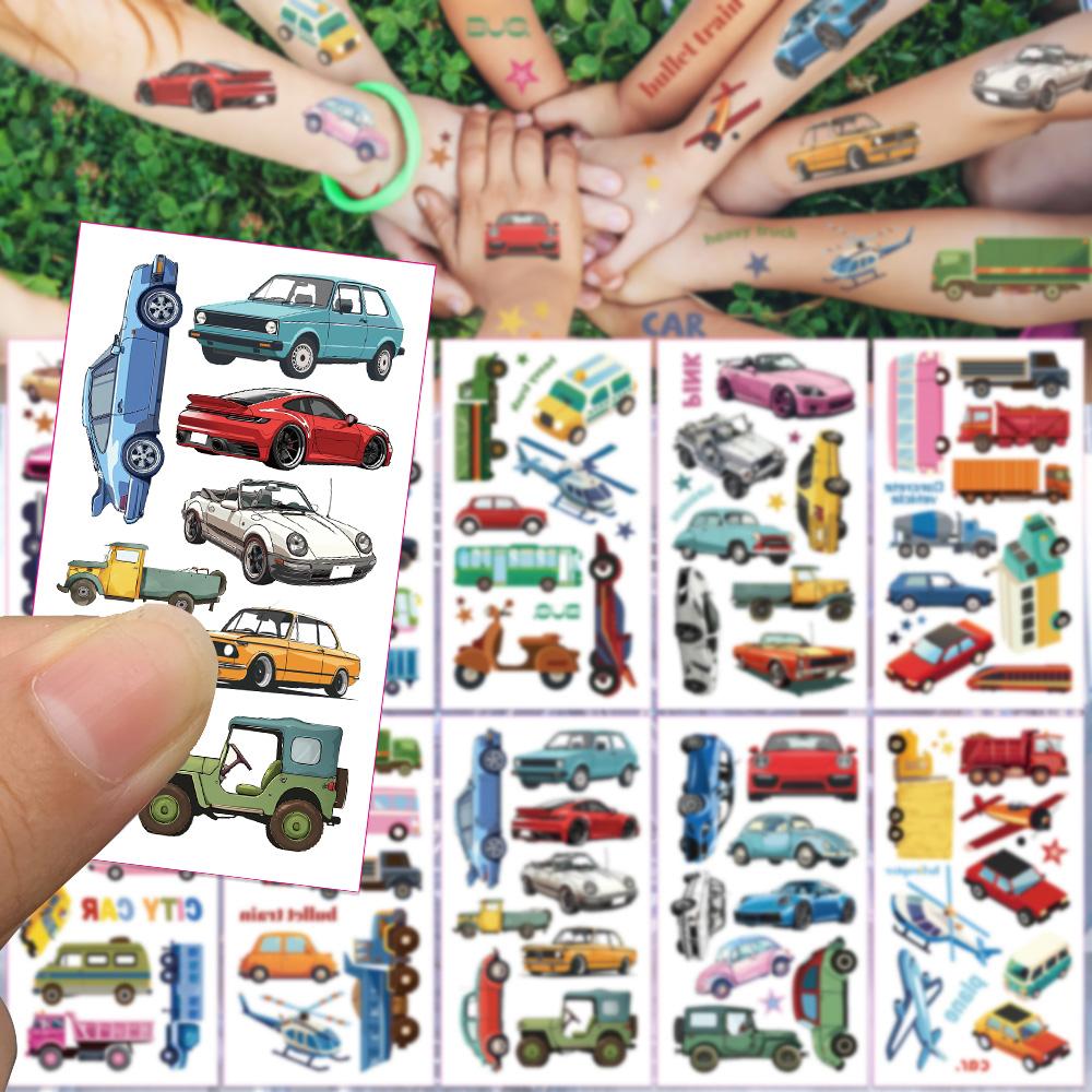 10sheets City Cars Helicopter Bullet Train Tattoo Stickers For Face Body Temporary Waterproof Tattoo Stickers DIY Creative Gifts