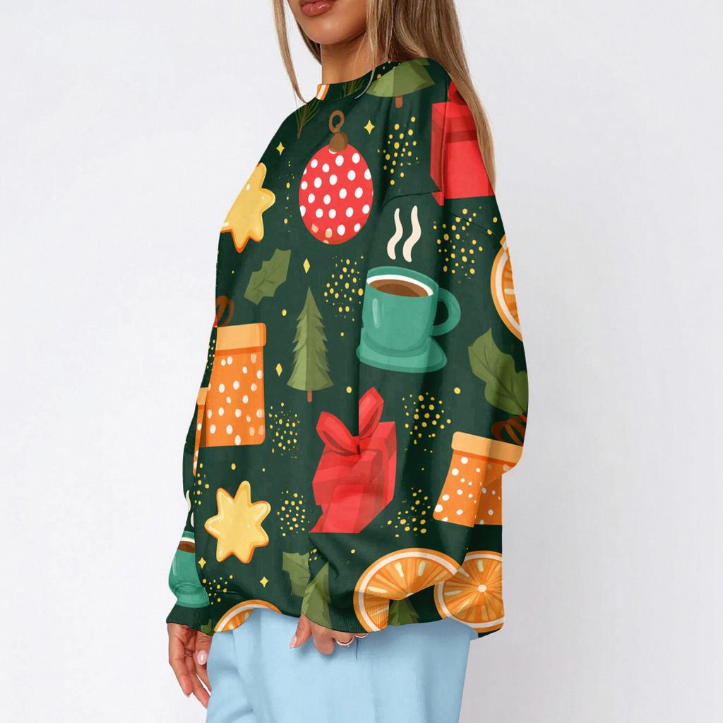 Women's Trendy Christmas Print Crewneck Sweatshirt Lightweight Casual Pullover Top