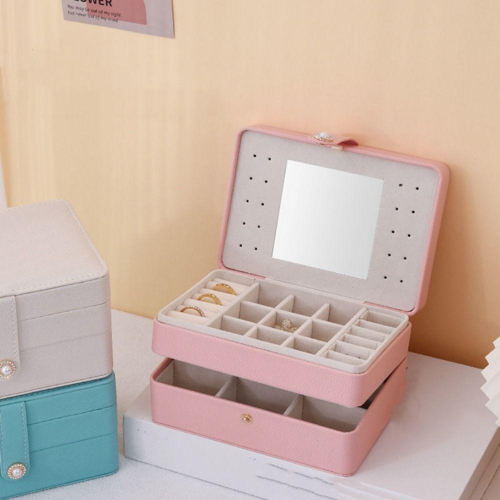 Multilayer Jewelry Holder PU Jewelry Storage Case Fashion Square Jewelry Box  Travel