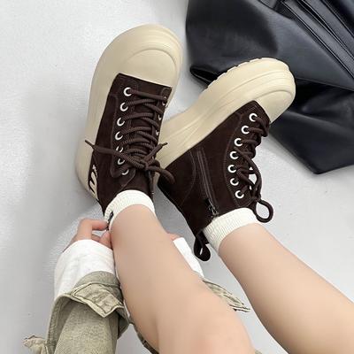 Platform High-top Shoes Autumn and Winter New Leather Trendy Shoes Small Casual Sports Board Shoes
