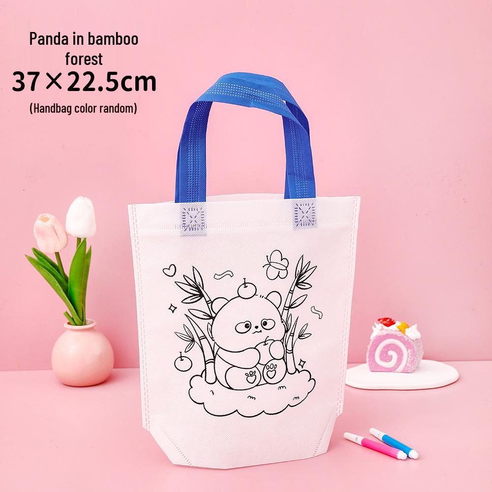 Kids' DIY Cartoon Doodle Tote Bag - Educational Non-Woven Craft Gift
