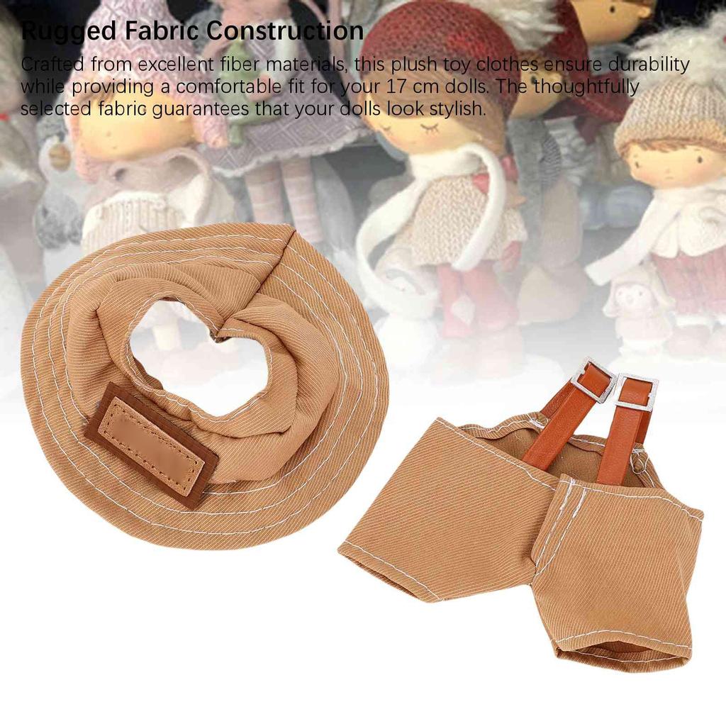 Puppenkleidung Faserkleidung Tragbar Exquisite Braune Farbe Hosenträgerhose und Eimerhut zum Sammeln