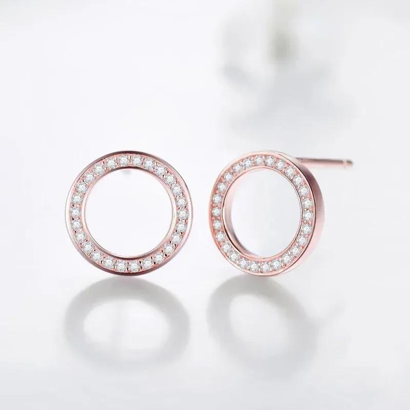 New Temperament Sweet Circle Stud Earrings for Girls Full Paved Shiny CZ Stone Delicate Women's Gift Trendy Zircon