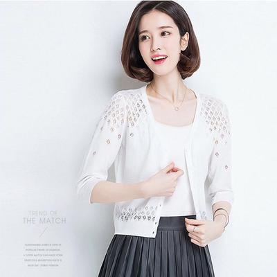 Sommer-Cardigans für Damen, halb kurz, lange Ärmel, dünne Strickwaren, Tops, Damen-Pullover, Jacke, Eisseide, koreanische Modebluse