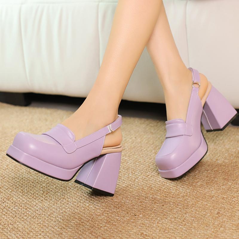 Women's high-heeled sandals spring and summer new waterproof table thick heel large size solid color bag head sandals