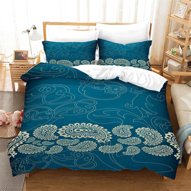 Mandala Duvet Cover Geometric Floral Print Bedding Set Queen Size Bohemian Style Pillowcases For Kids Adults Bedroom Decorative