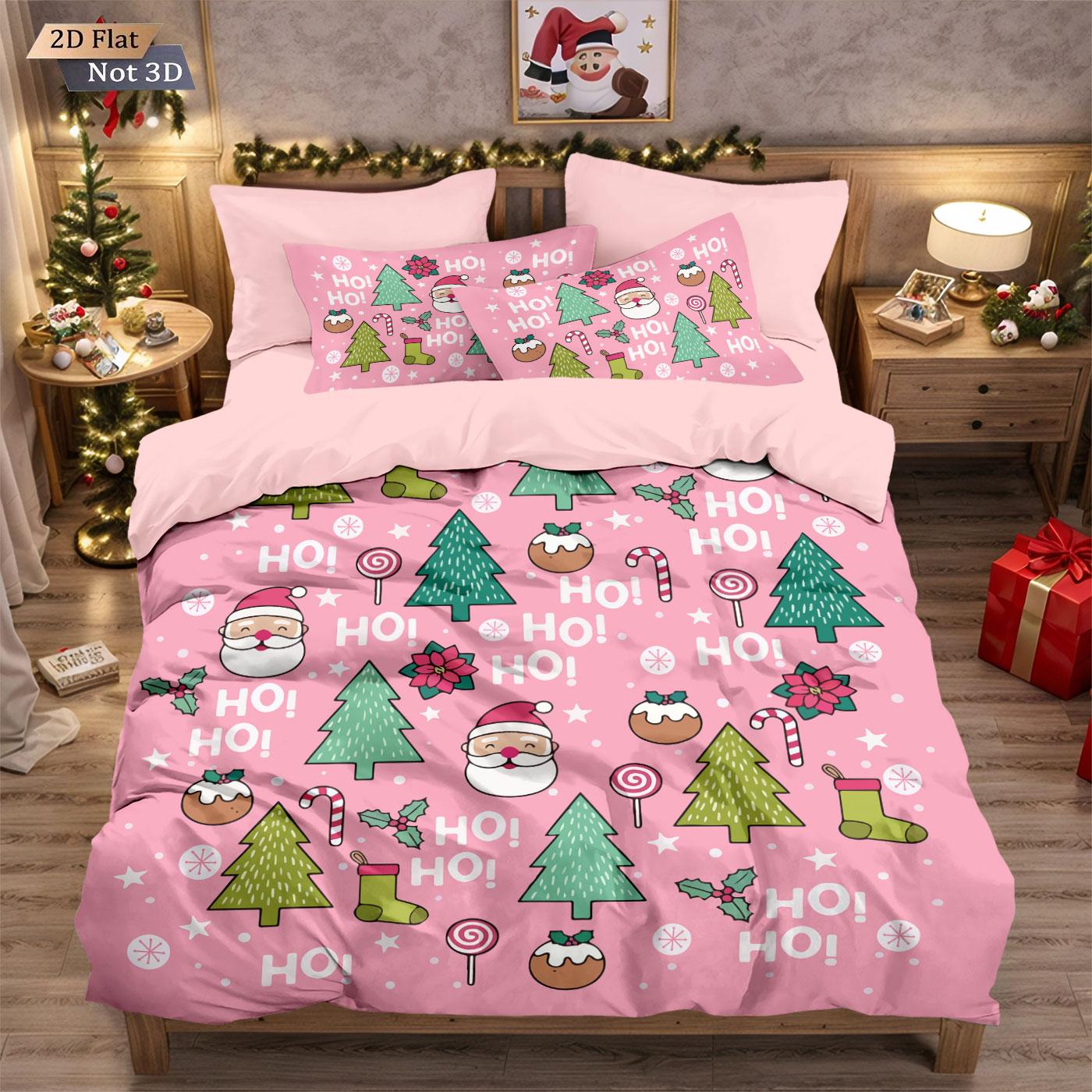 

3PCS Merry Christmas Cartoon Printed Chipless Bedding Set Dormitory Bedroom Multiple Sizes Holiday Decoration Machine Washable EU Single(135*200cm)3pcs