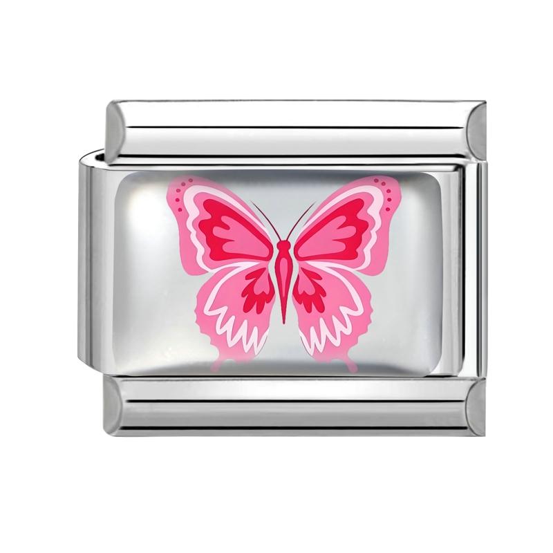 New Design Pink Planet Flower Cherry Eyes Butterfly Italian Charm Links Fit 9MM Stainless Steel Bracelet Jewelry DIY Making