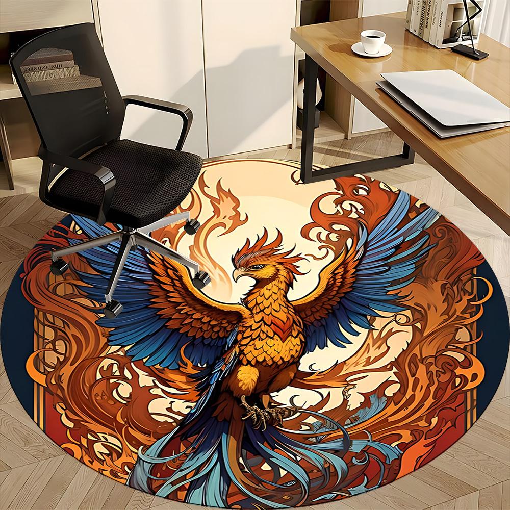 1pc Phoenix Flame Office Round Area Rug, Indoor Mat Suitable ForOffice, Under Office Chairs Bedroom Living Room Home Decor, Room Deco, D098