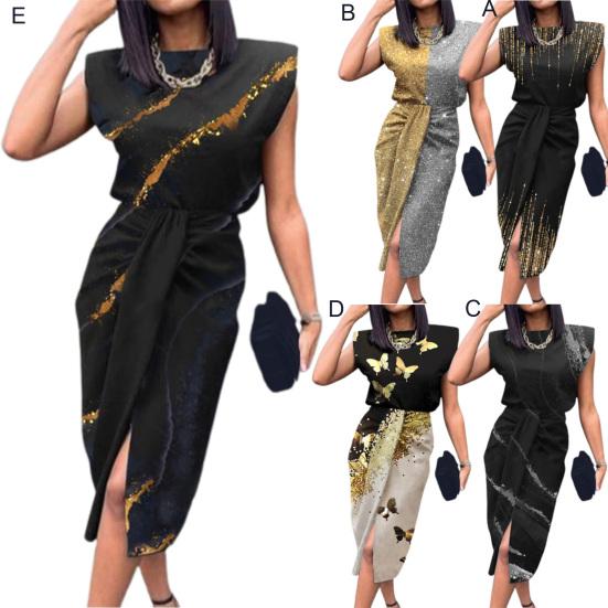 Formal Dress Fashion Print Lace-up Spring Summer Slim-fitting Hip Wrap Dress