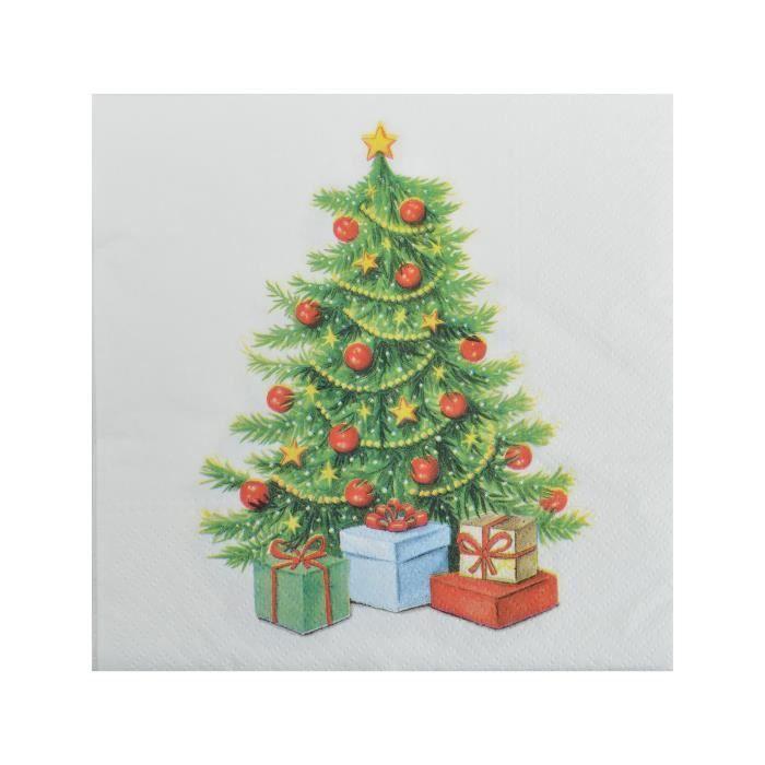 Serviettes en papier - Lot de 20 - Motif sapin de Noël touffu - 33 x 33 cm - Blanc