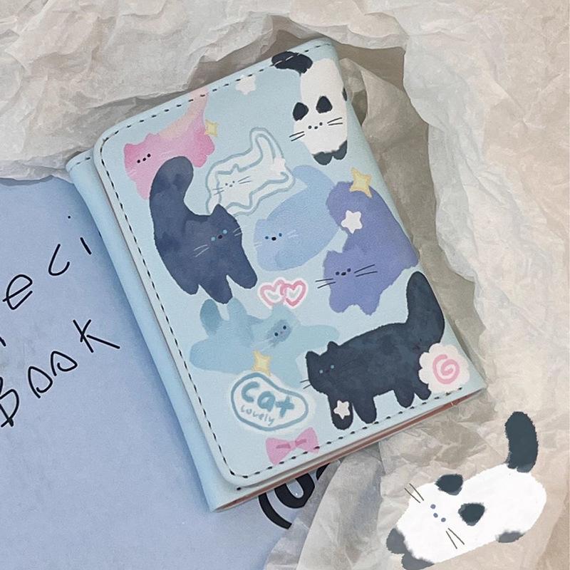 PU-skinn myntveske Enkel 3-folds kredittkortholder Søt kattunge lommebøker for jenter Studenter Gave