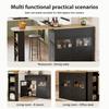 Extendable bar table with storage (138-204×39×104cm), 360° rotatable dining bar, kitchen island bistro table, sideboard cabinet with shelves, black