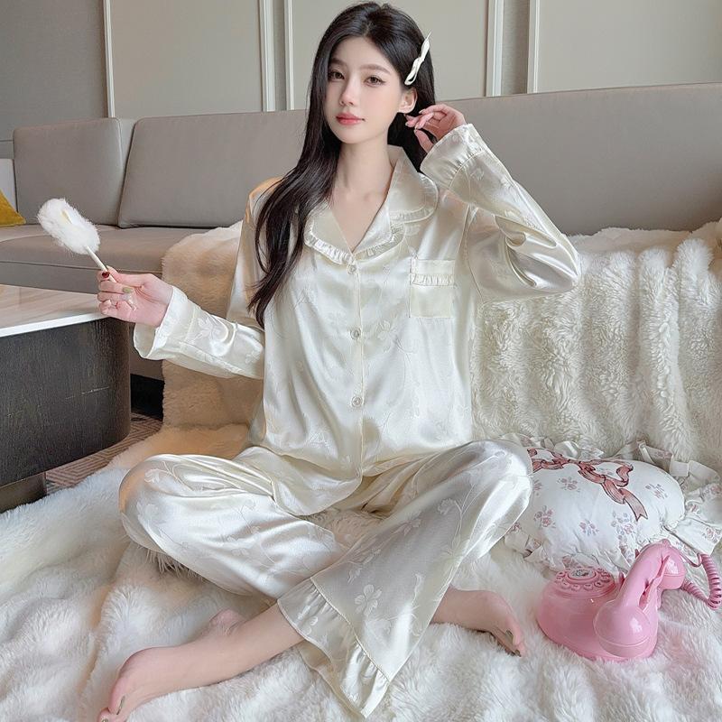 Star Print Ice Silk Women Spring And Autumn Pajamas Long Sleeves High-End Fashion Loungewear Suit