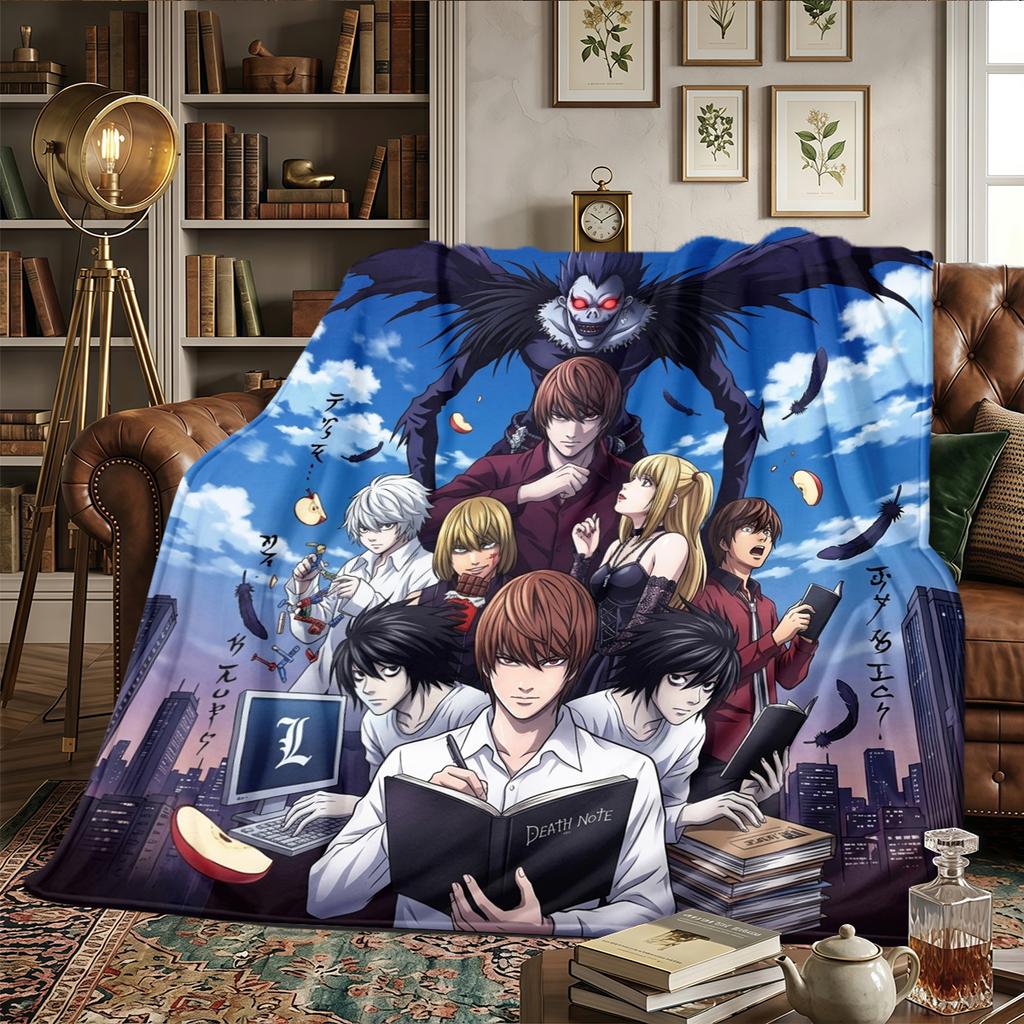 Death Note Flannel Blanket Printed Comfortable Warm, Fits Bedrooms, Sofas, Beds, Chairs, Picnics, Travel -HE19