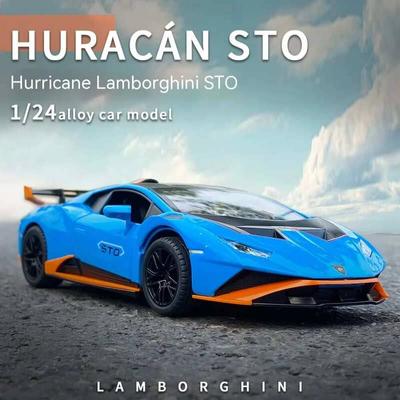1:Lamborghini STO-Modellauto aus Legierung im Maßstab 1:24, viertürig, mit Ton und Licht, Pullback-Kollektion, Ornament-Replik, hochwertiges Handwerk, Kinderspielzeug, Jungengeschenk