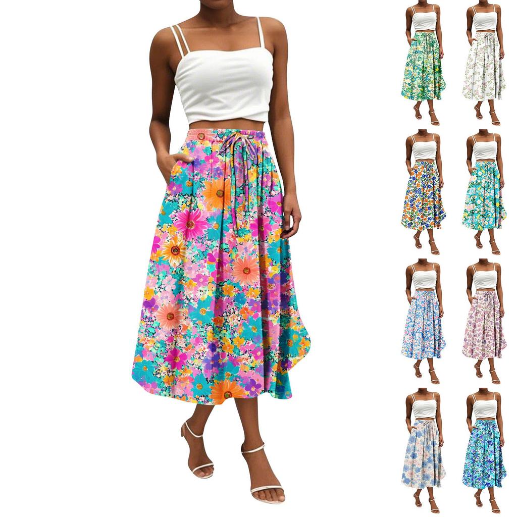 Women's Skirt Bohemian Skirt Floral Print Casual Temperament Pocket Skirt