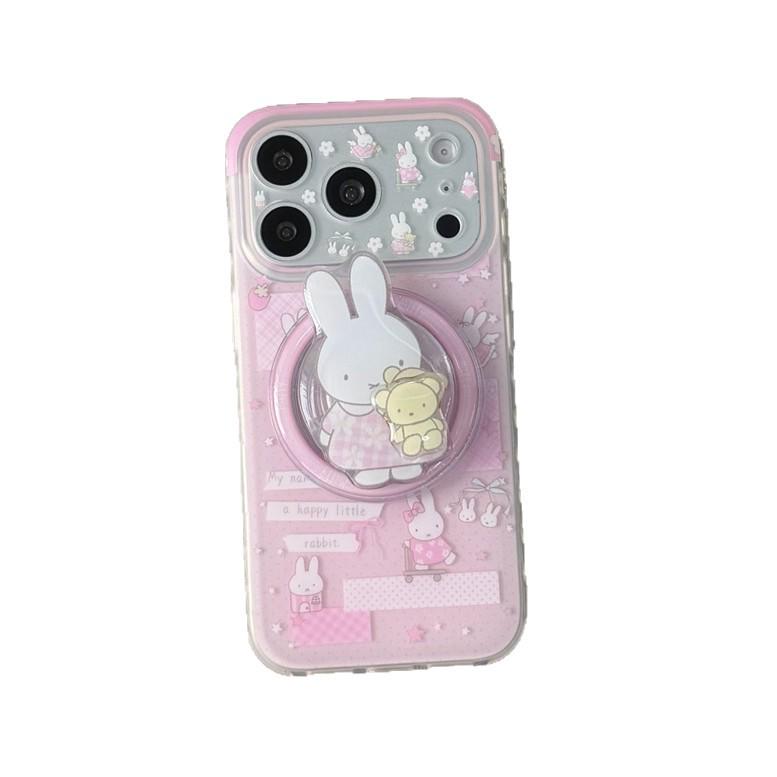 Polka Dot Rabbit & Bear Magnetic iPhone Stand and Case for 17/16 Pro Max/15/14 - Girly Design