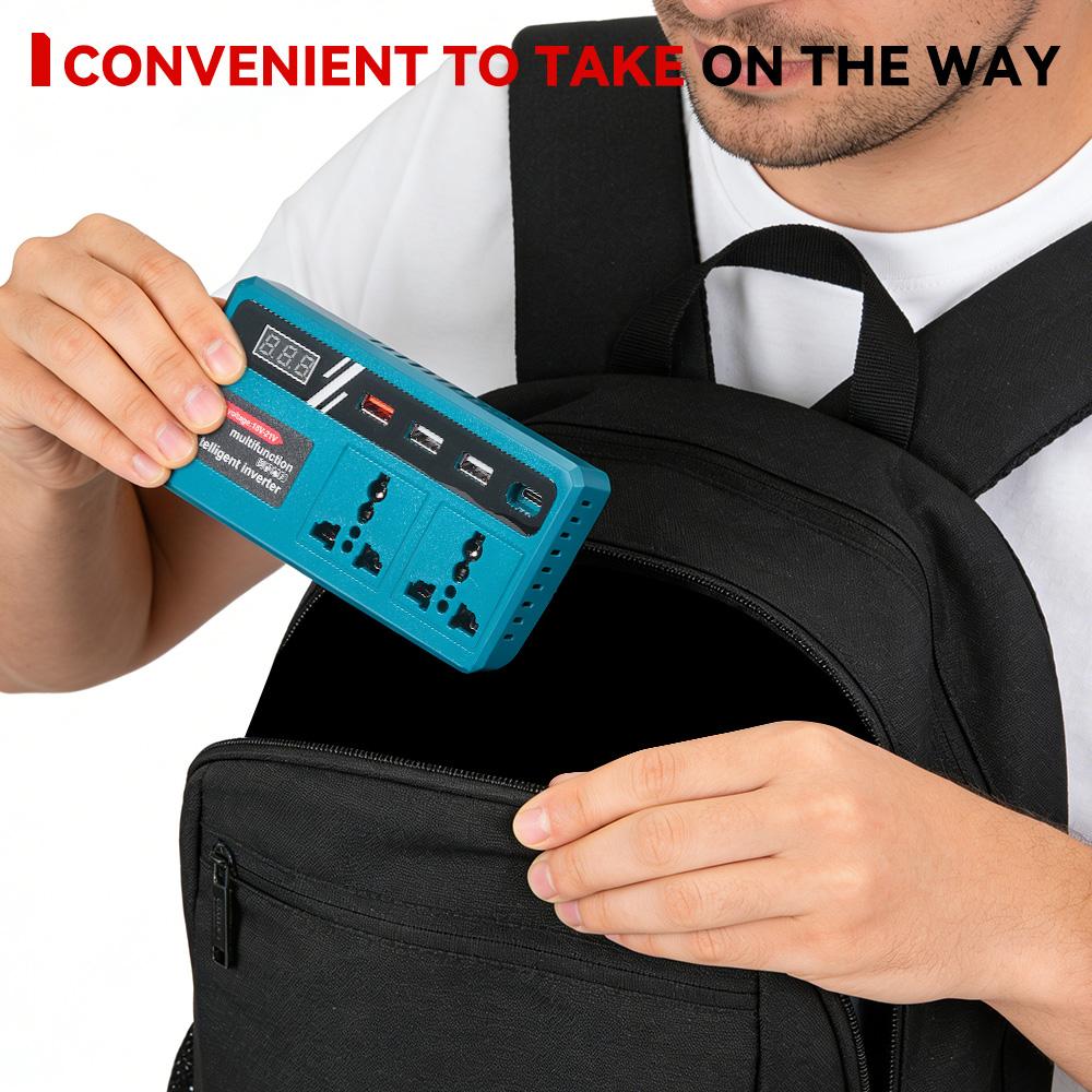 ONEVAN Invertor de Putere 300W DC 18V-21V la AC 220V Invertor cu Baterie Litiu cu Port de Încărcare USB Dublu Pentru Pini Baterie Makita 18V