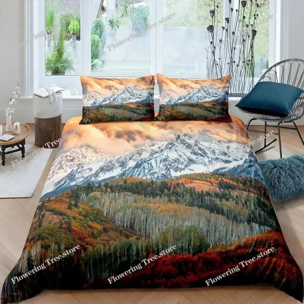 Snow Mountain Duvet Cover Set Sea Waves Bedding Set Sea Landscape King Size Comforter Cover Nature Scenery Polyester Quilt Cover