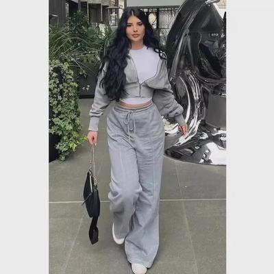 2024 Women's Fashionable Hooded Pant Suit with Zipper Pockets - European & American Style, Long Sleeve Casual Jacket