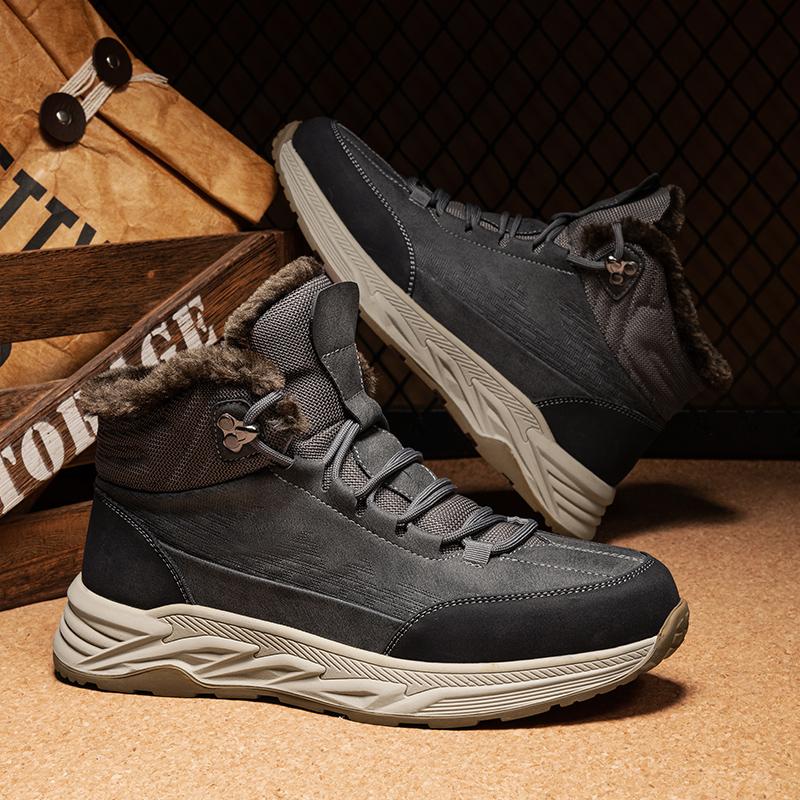 New Arrival Mens High Top Shoes Cowboy Leather Ankle Boots Non-Slip Outdoor Winter Hiking Botas Winter Plush Snow Boots Trainers