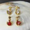 Retro Stud Earrings French Copper Plated Real Gold Zircon Earrings Flower Shape High-end Women's Earrings