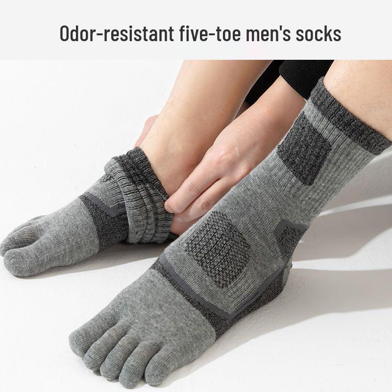 Men's Mid-Calf Split-Toe Breathable Sport Socks - Wear-Resistant and Sweat-Absorbent Five-Toe Design
