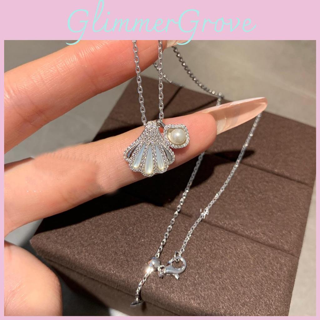 Womens Artificial Pearl And Shell Pendant Necklace With Rhinestones For Office And Casual Wear