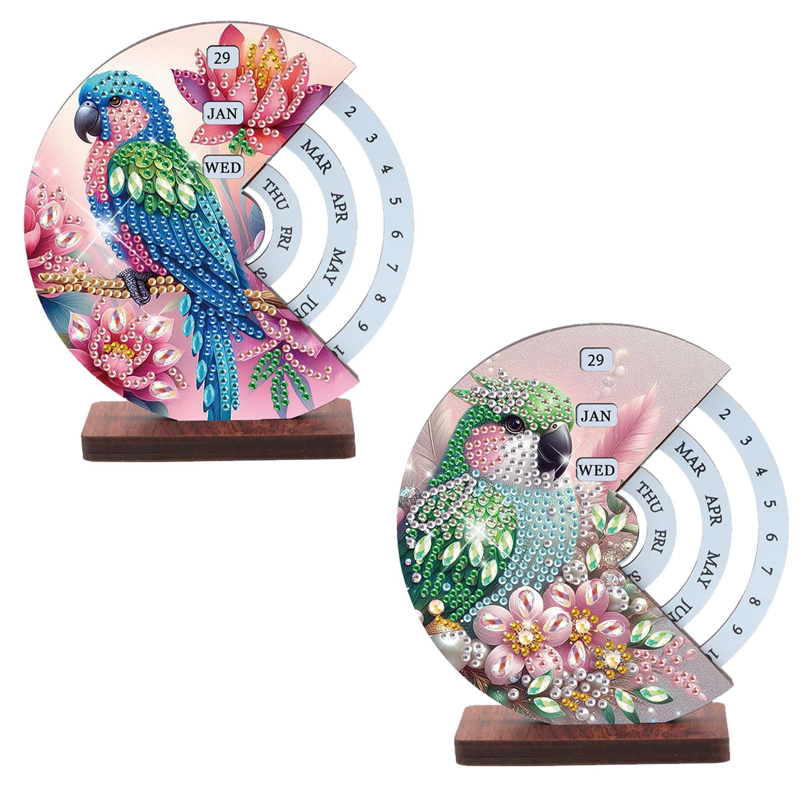 

2pcs Animal Wooden Manual Rotating Desk Calendars with Circular Dial To Set Dates DIY Diamond Perpetual Calendar for Home Office