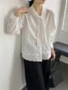 Women's Mid-Length French White Lace Embroidered Tie-up Long-Sleeve Shirt - Spring/Autumn Loose Fit