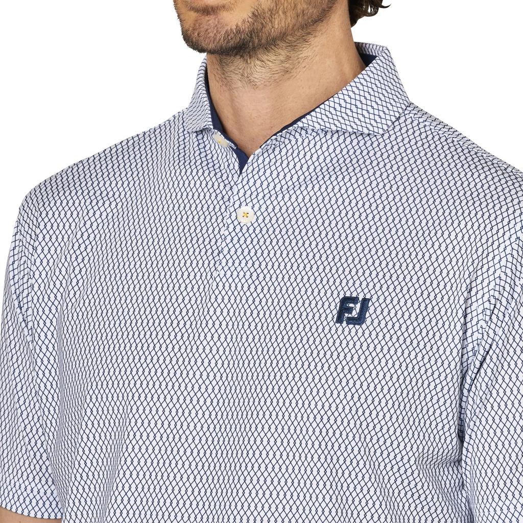 FootJoy Diamond Pattern Short Sleeve Wide Collar Golf Shirt, Navy, Men's, Size Small (FJ-S25-S23, 34552-S)
