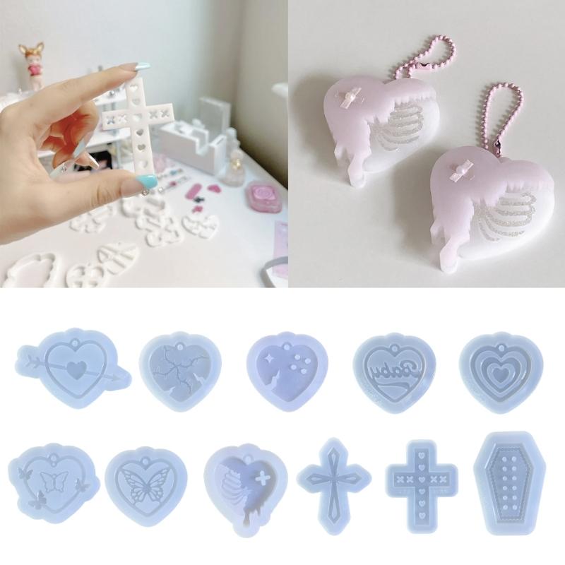 11-styles Love- Keychain Combination Ornament Mold Epoxy Resin Jewelry Mold Resin Casting Pendant Mold Suitable for Diy