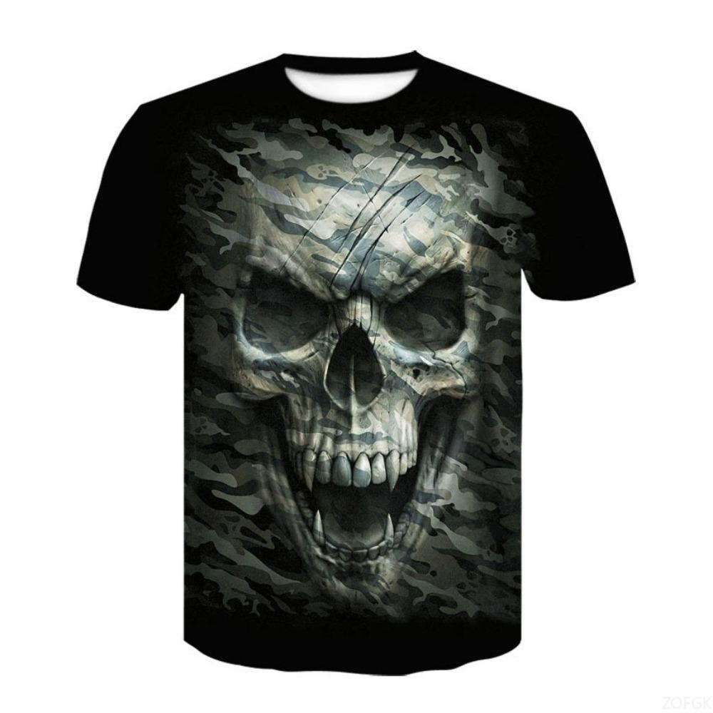 Anime Summer Printed Terrifying Skull 3D Fashionable Trendy Casual Comfortable Short Sleeve Personalized Round Neck Man