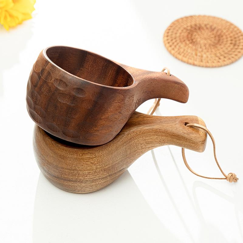 Akazienholz Milchtasse Frühstückstasse Schildkrötenpanzer Finnische Tasse Camping Praktische Tasse Tragbare Outdoor-Tasse Dropshipping Bushcraft