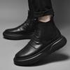 Men's High-Top Cowhide Leather Boots, Autumn/Winter British Style, Velvet-Lined, Warm Casual Flats