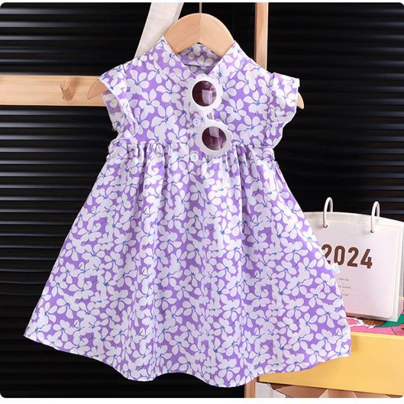 Mädchen Sommer Blumenkleid Niedlich Frisch Kurzarm A-Linien-Rock