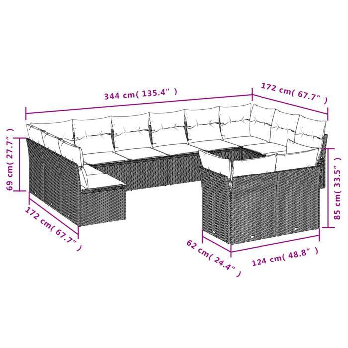 VidaXL Garden Lounge Set with Cushions 12 Pcs, Patio Sofas, Outdoor Furniture Set, Modern, Grey 3218431