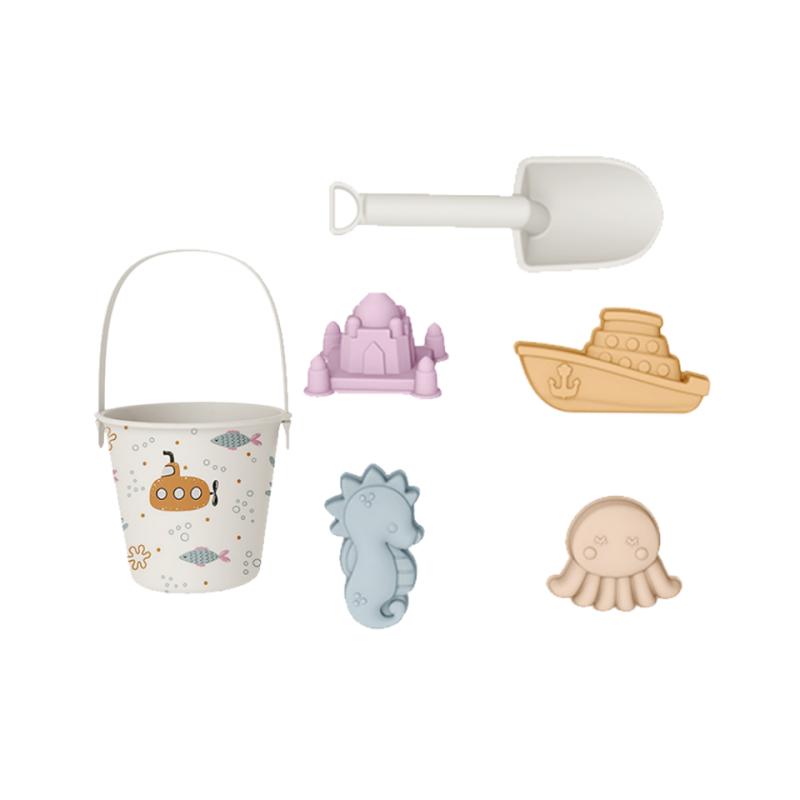 

6 шт./Набор Пляжные игрушки Экологичные, не содержат БФА, пищевой силикон - Веселые летние игрушки для улицы для детей с ведром и песком 4 цветов светло-желтого