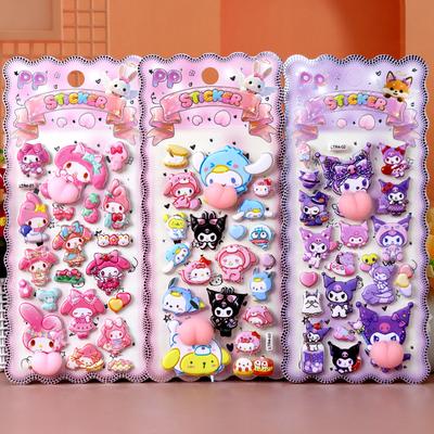 3pcs Cartoon Sanrio Butt Stickers Cute My Melody Kuromi Cinnamoroll 3d Relief Sticker Pinchable Decompression Toys Decals Gifts
