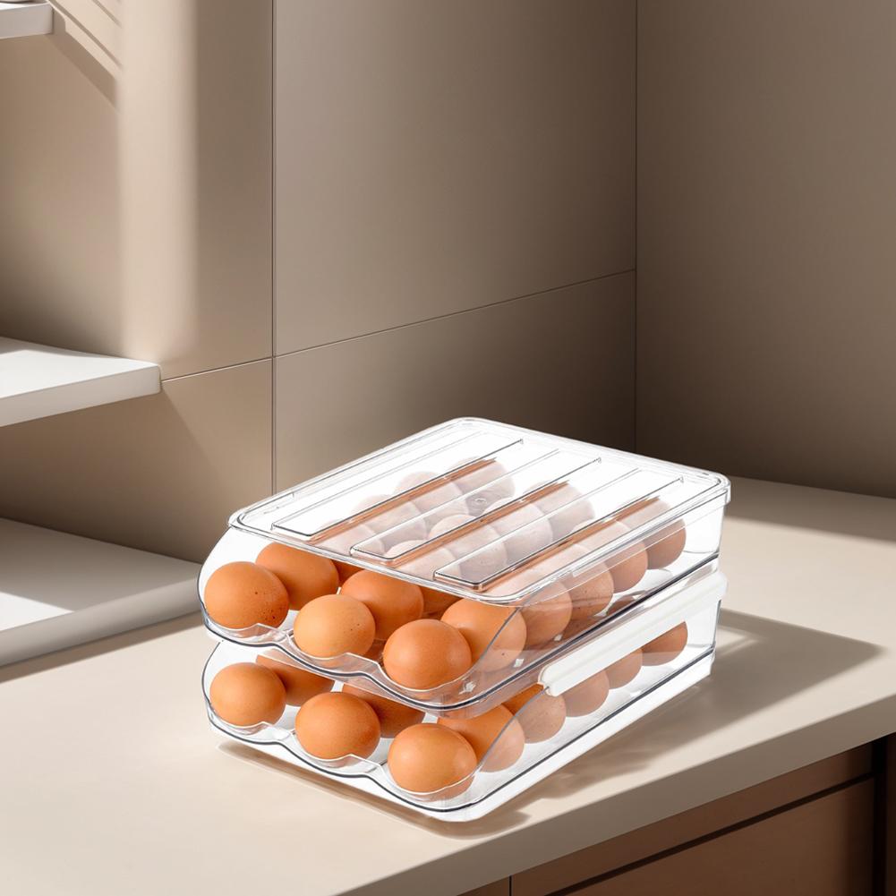 Automatic Rolling Egg Dispenser 1/2/3 Layer Egg Storage Bin Holds 18/32/54 Eggs Sliding Egg Organizer  for Refrigerator