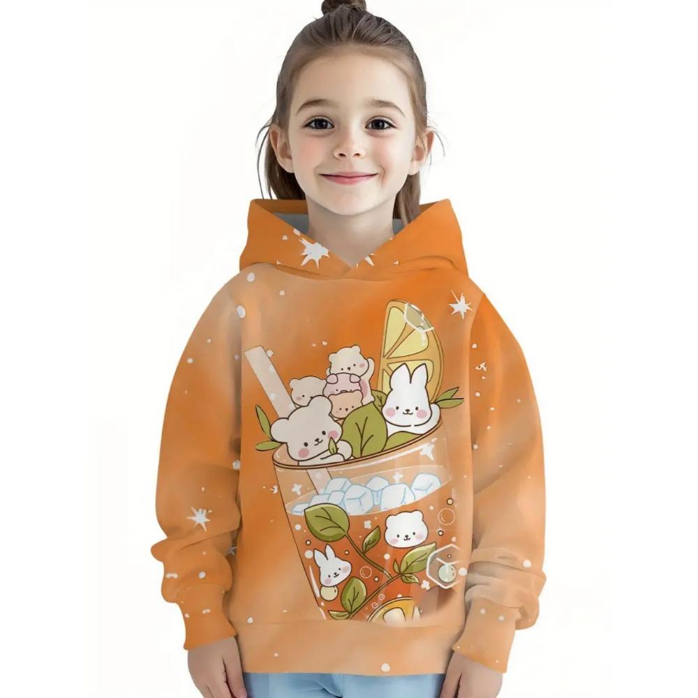 Yellow Girl Clothes Cute Animal Print Autumn Cartoon Hoodies Tops Casual Loose Girl Sweatshirts Trendy Y2k Children's Clothing