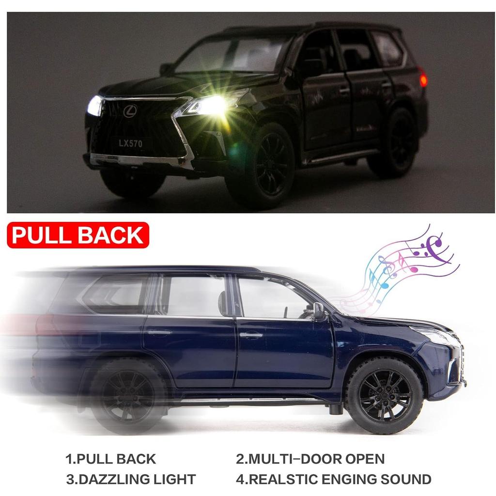 1/32 Scale Lexus LX570 Off-Road In Luxury SUV Model Car, Zinc Alloy Pull Back Toy Car with Sound and Light for Kids Boy Girl Gift